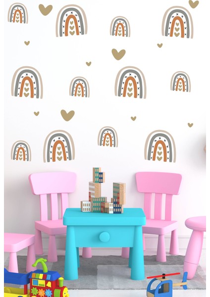 Minik Pastel Tonlarda Gökkuşağı ve Kalpler Sticker Seti fiyatları