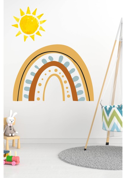Toprak Tonlarında Gökkuşağı ve Güneş Çocuk Odası Duvar Sticker fiyatları