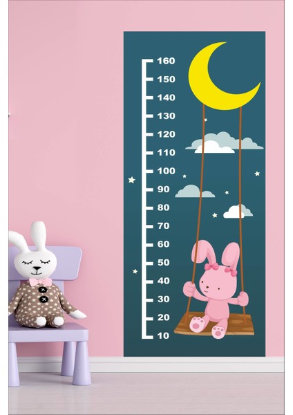 Çocuk Odası Salıncakta Sallanan Tavşan Boy Cetvel STICKER-76X186CM