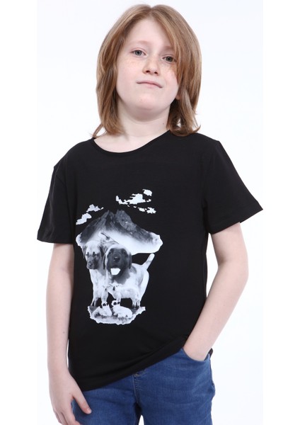 Bulutlu Yavru Kangal Baskı T-Shirt