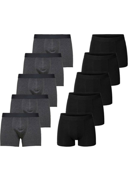 Erkek 10' Lu Premium Siyah-Füme Likralı Boxer