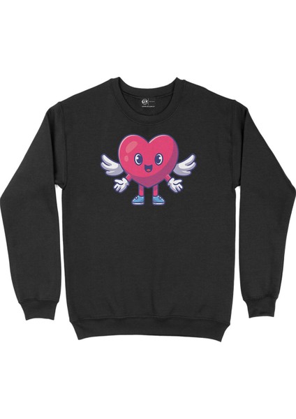 Kanatlı Melek Kalp Siyah Sweatshirt