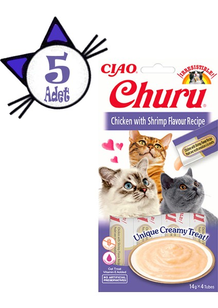 Churu 4X14GR Püre Tavuk&karides Kedi Maması 5ADET