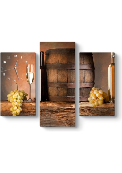 Şarap Üzüm 3 Parçalı Tablo Saat