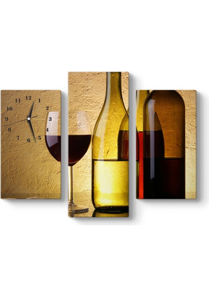 Şarap Şişe 3 Parçalı Tablo Saat