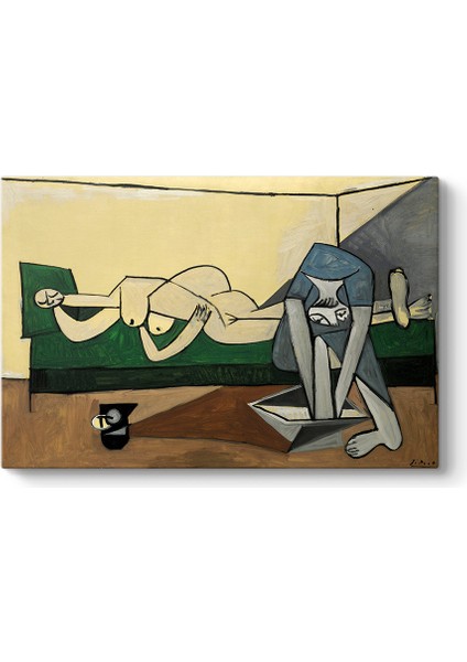 Pablo Picasso - Nu Couche Et Femme Se Lavant Les Pieds Tablosu