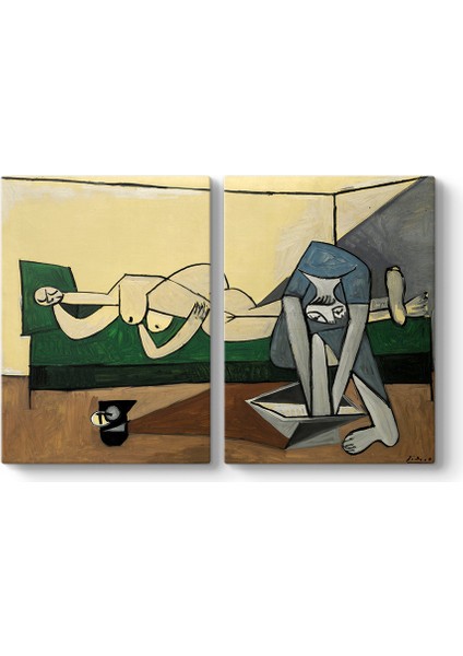 Pablo Picasso - Nu Couche Et Femme Se Lavant Les Pieds Tablosu