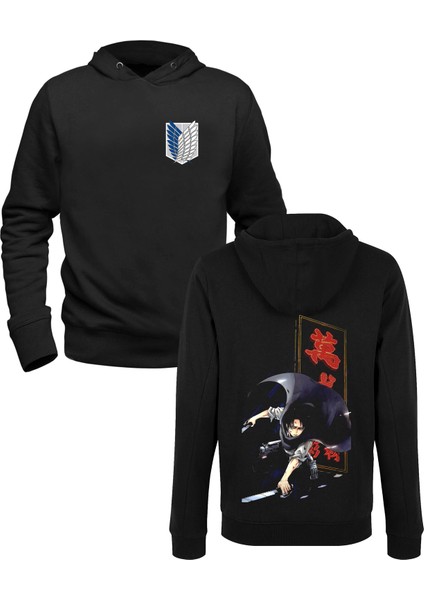 Attack On Tıtan Siyah Ön Arka Baskılı Sweatshirt