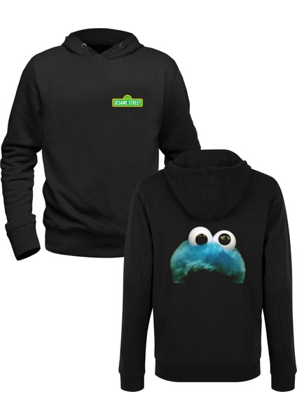 Susam Sokağı Baskılı Siyah Ön Arka Baskılı Sweatshirt