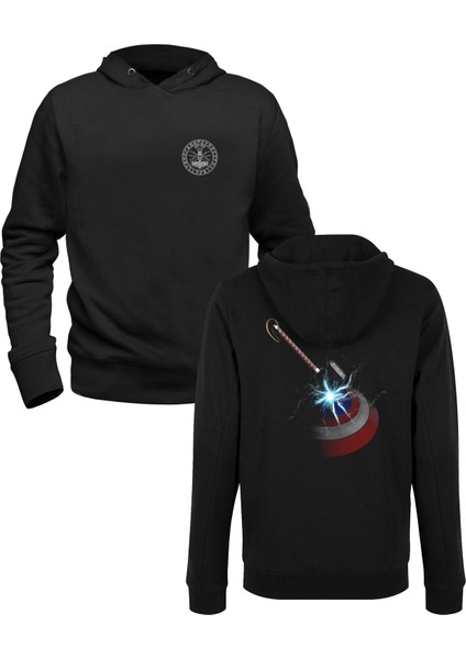 Thor Mjolnir Dijital Resimli Baskı Hammer Siyah Ön Arka Baskılı Sweatshirt