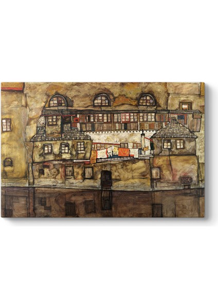 Egon Schiele - Nehirdeki Ev Duvarı Tablosu