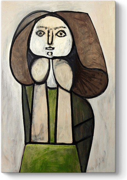 Pablo Picasso - Femme A La Robe Verte Femme Fleur Tablosu