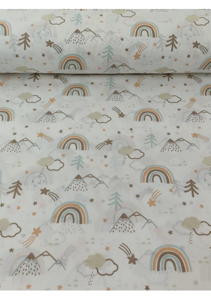 %100 Pamuklu Bebek ve Çocuk Lastikli Çarşaf Kahverengi Gökkuşağı 120X200