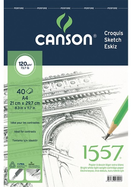 1557 Eskiz Defteri 120 gr Üstten Spiralli A4 40 Sayfa Canson 1557