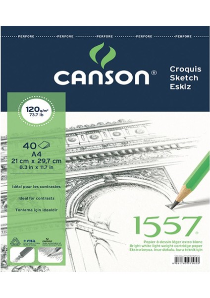 1557 Eskiz Defteri 120 gr Üstten Spiralli A4 40 Sayfa Canson 1557