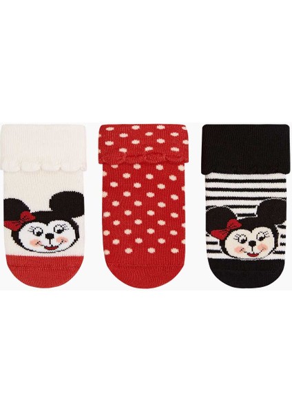 3'lü Paket Minnie Desenli Taban Altı Kaydırmaz Baskılı Havlu Bebek Çorabı