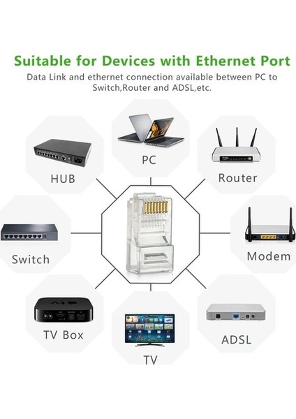 RJ45 Konnektör 100 Adet Network Cat5 Cat6 Jack Ethernet Uç