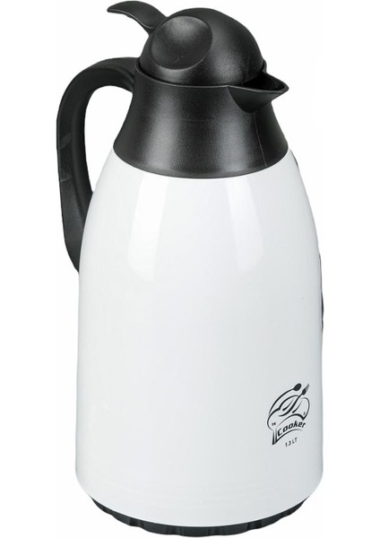 CKR2047 1,3 Litre Cam Hazneli Plastik Termos - Beyaz