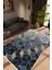 Modern Geometrik Lacivert Gri Mavi Metalik Kaydırmaz Kesme Yıkanabilir Ince Halı 1