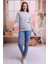 Kadın Gri Bisiklet Yaka Petek Kumaş Sweatshirt SLF1365 2