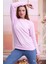 Kadın Pembe Bisiklet Yaka Petek Kumaş Sweatshirt SLF1365 2