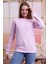 Kadın Pembe Bisiklet Yaka Petek Kumaş Sweatshirt SLF1365 3