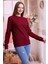 Kadın Bordo Bisiklet Yaka Petek Kumaş Sweatshirt SLF1365 1