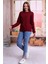 Kadın Bordo Bisiklet Yaka Petek Kumaş Sweatshirt SLF1365 2