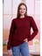 Kadın Bordo Bisiklet Yaka Petek Kumaş Sweatshirt SLF1365 3