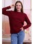 Kadın Bordo Bisiklet Yaka Petek Kumaş Sweatshirt SLF1365 4