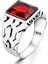 925 Ayar Gümüş Kırmızı Kare Taşlı Erkek Yüzük 4