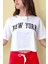 Kadın Bisiklet Yaka New York Baskılı Oversize Crop 1