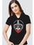 Kasklı Kedi Kapüşonlu Siyah Kısa Kollu Kadın T-Shirt 1