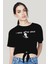 Uzayda Kaykay Siyah Kesik Crop Top Bağlı Kadın T-Shirt 1
