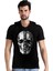 Yarım Kurukafa Kapüşonlu Siyah Kısa Kollu Erkek T-Shirt 1