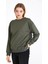 Kadın Haki Renk Basic Bisiklet Yaka Sweatshirt 2