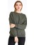 Kadın Haki Renk Basic Bisiklet Yaka Sweatshirt 3