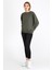 Kadın Haki Renk Basic Bisiklet Yaka Sweatshirt 4