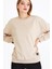 Kadın Bej Renk Basic Bisiklet Yaka Sweatshirt 2
