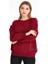 Metalic Kadın Bordo Renk Basic Bisiklet Yaka Sweatshirt 2