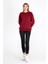 Metalic Kadın Bordo Renk Basic Bisiklet Yaka Sweatshirt 4