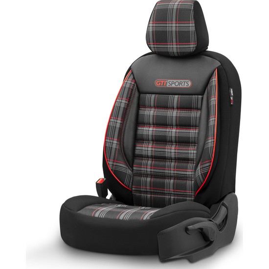 Otom Gti Sports Design Airbag Dikişli Ekstra Destekli Özel Jacquard Kumaş Oto Koltuk Kılıfı Kırmızı-Siyah