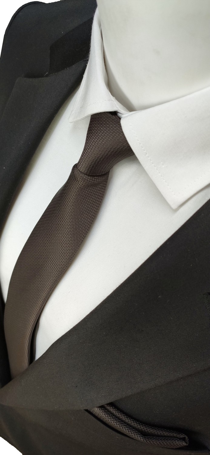 Elegante Cravatte Acı Kahve Renginde Armürlü Dokuma Kravat ve Mendil