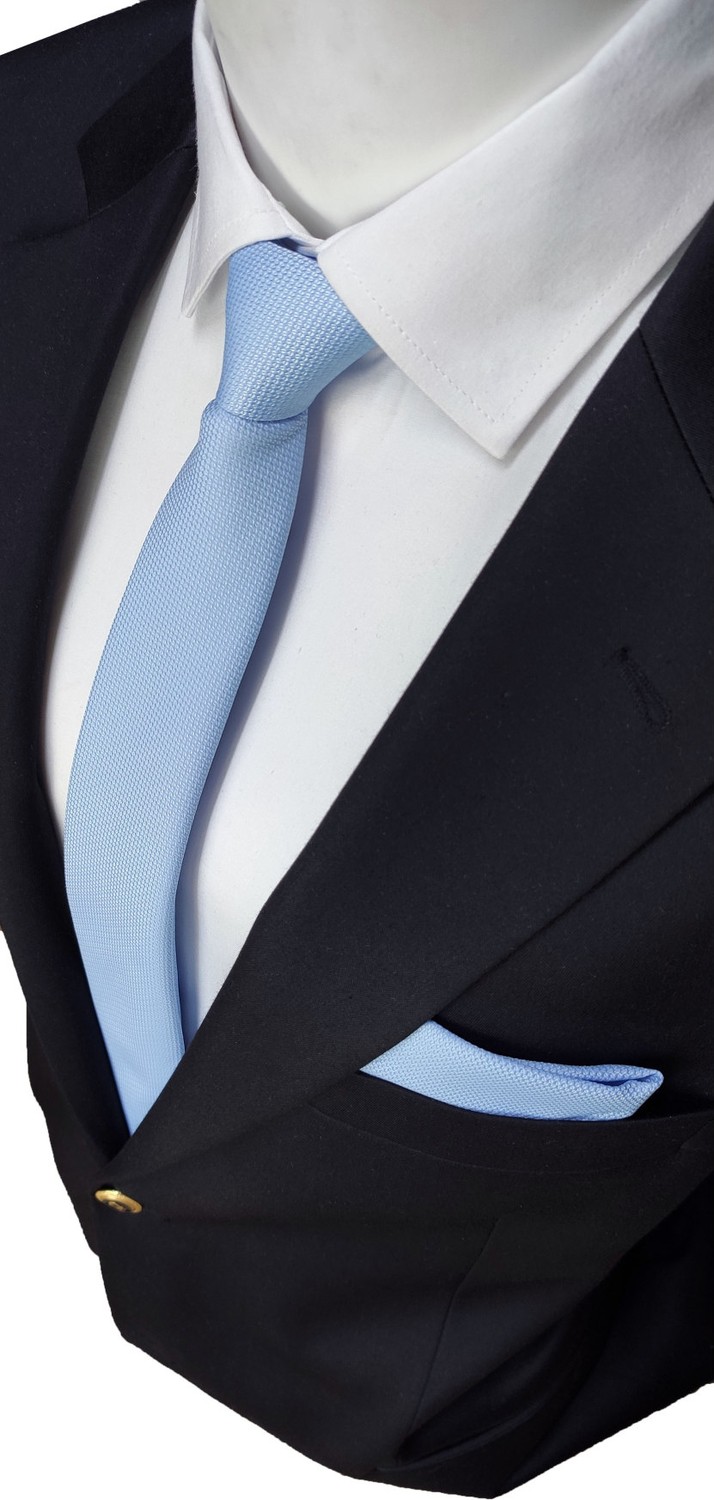 Elegante Cravatte Erkek Kravat ve Mendil Seti, Gök Mavi Armürlü Mikro Kumaş, Klasik Tasarım, Ofis ve Özel Günler İçin
