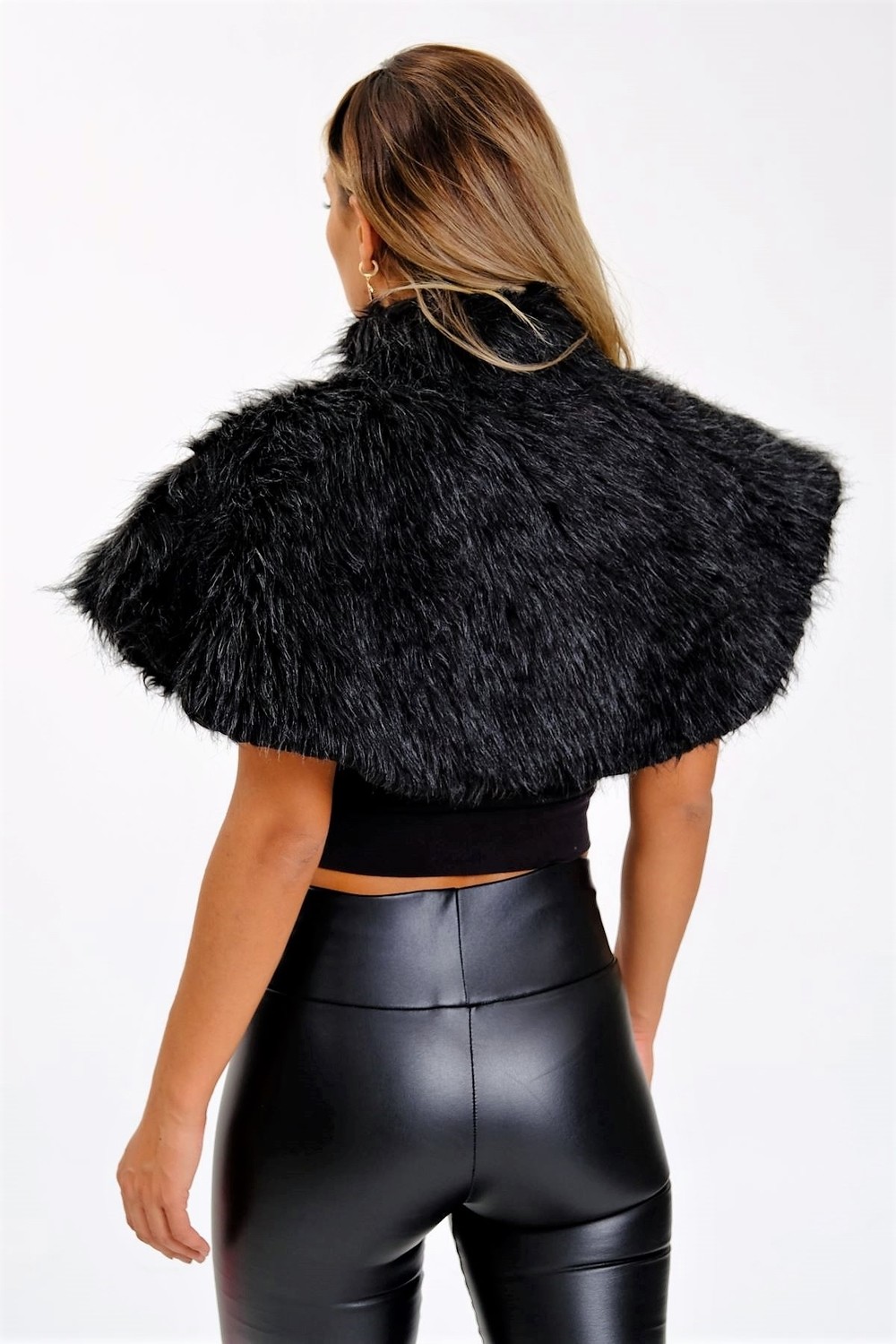 Keyifli Moda Kadın Siyah Broşlu Kürk Etol Bolero görsel 5
