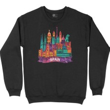 Cix Renkli Ispanya Illüstrasyon Siyah Sweatshirt