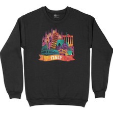Cix Renkli Italya Illüstrasyon Siyah Sweatshirt