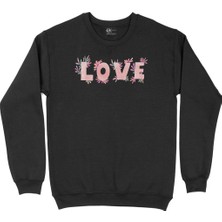 Cix Çiçekli Love Yazılı Siyah Sweatshirt