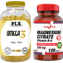 Flx Omega 3 Balık Yağı 180 Softgel & Nevfix Magnesıum Cıtrate Vitamin B-6 120 Tablet