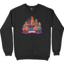 Cix Renkli Minsk Illüstrasyon Siyah Sweatshirt